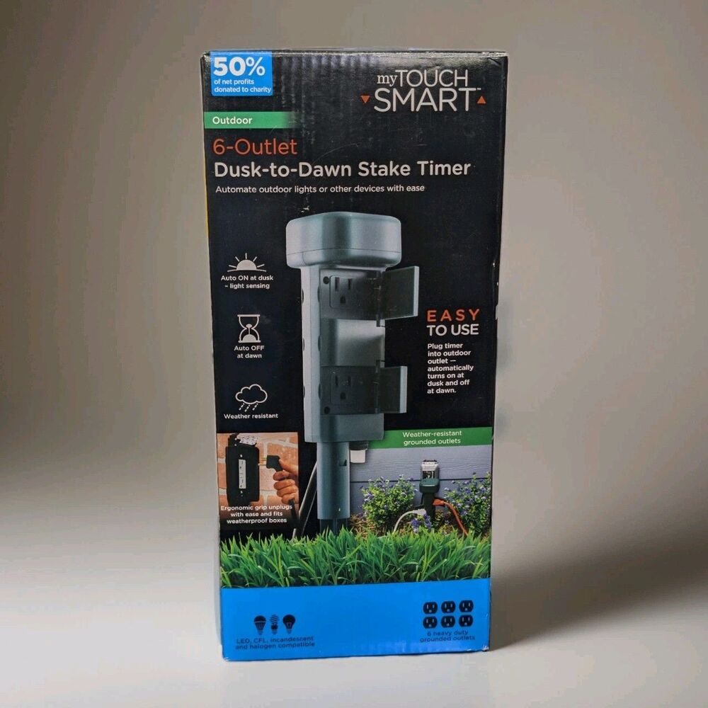 myTouchSmart 6 Outlet Outdoor Dusk to Dawn Timer Stake Weatherproof